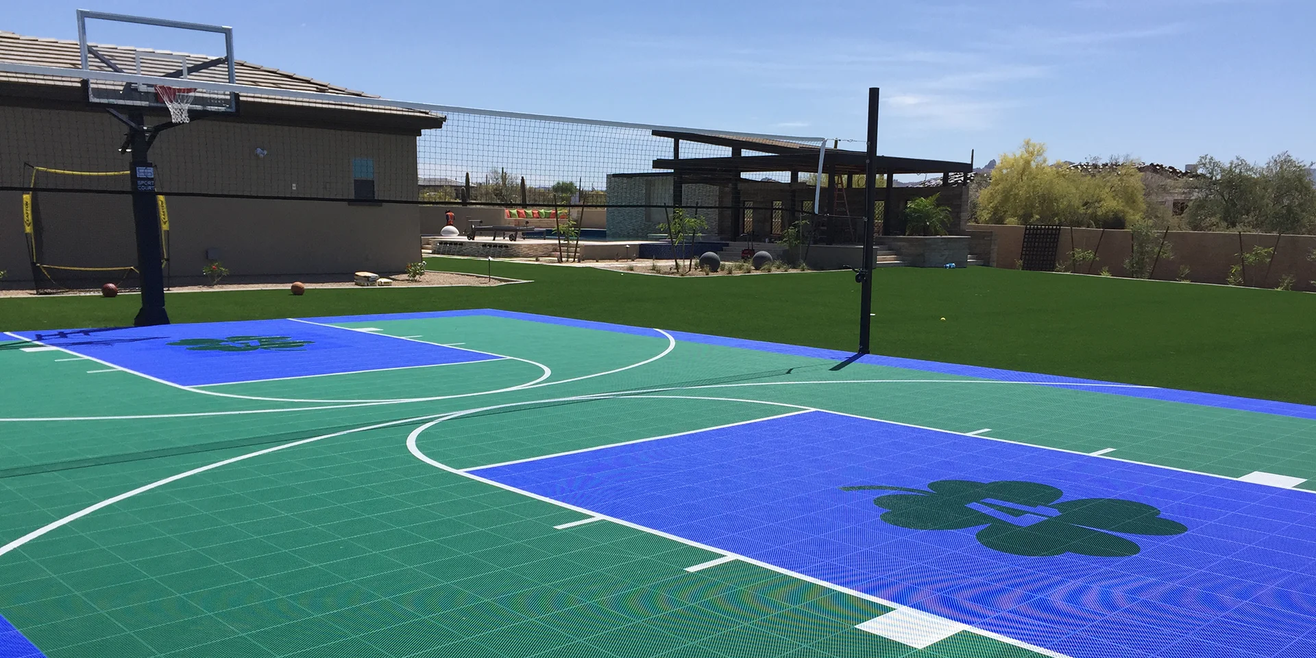 green and blue basketball court