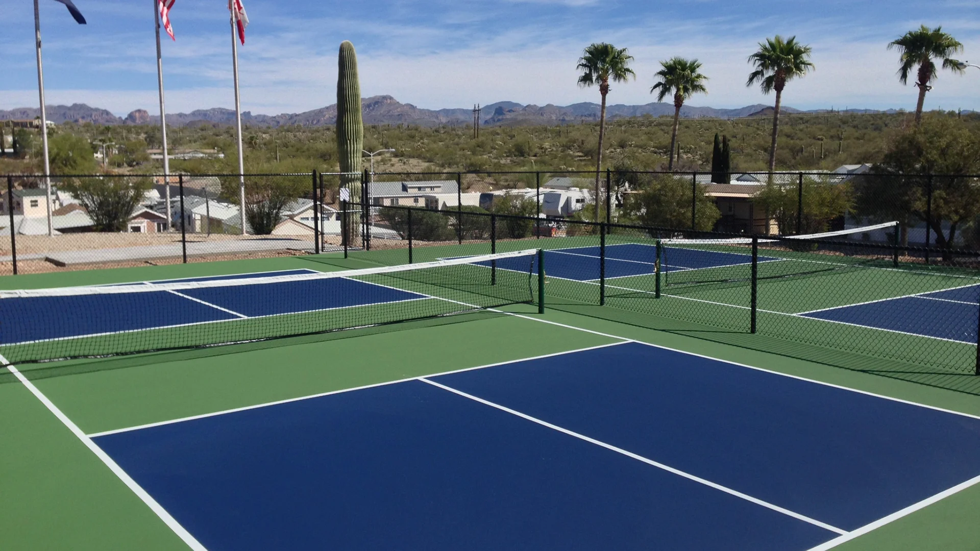 Blue and green commercial pickleball courts