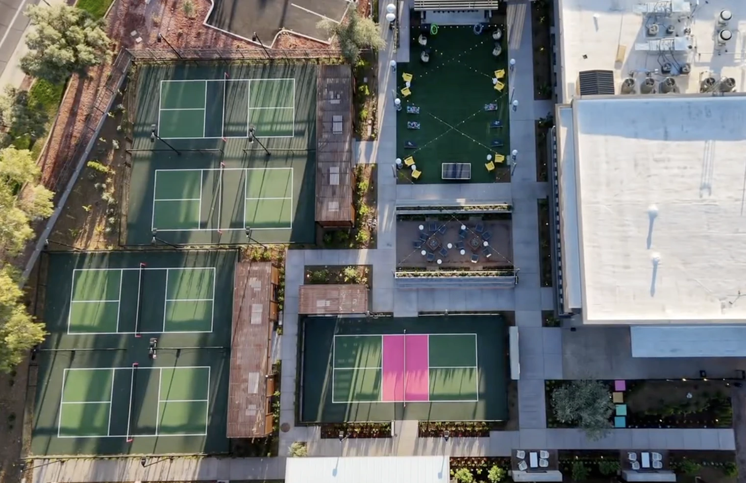 drone image of commercial court installation